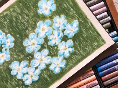 油粉彩課：花園裡的瑠璃唐草3