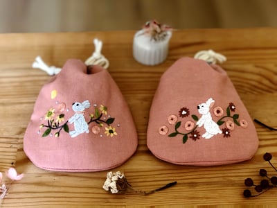 刺繡與生活布作課：花草小兔刺繡束口袋7