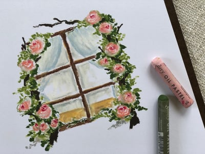 油粉彩課：歐洲的花窗檯2