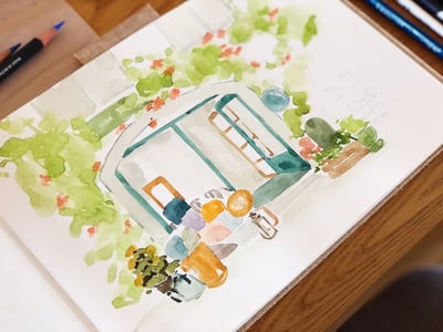 複合媒材：街角的那間小店4