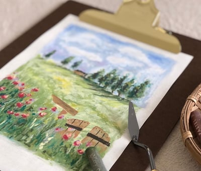 油粉彩課：歐洲鄉村小路風景3