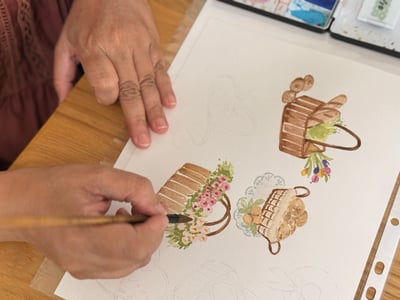 輕水彩：提著藤籃上街去4