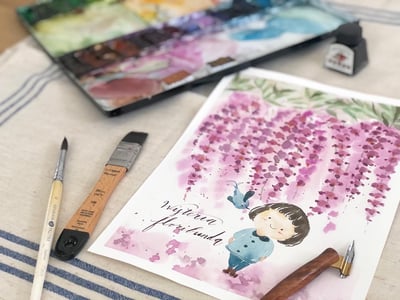 輕水彩課：夢幻的紫藤花海4