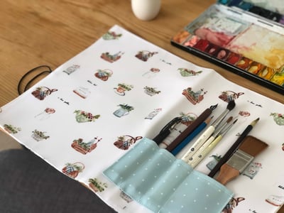 水彩跳上生活小物—水彩日常：畫筆／餐具袋（墊）｜Ariselin Design 水彩課｜8