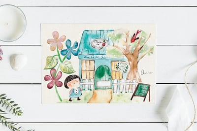 散步系列：街角的小花店｜Ariselin Design 明信片｜2