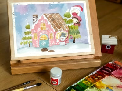 輕水彩課：聖誕薑餅屋4