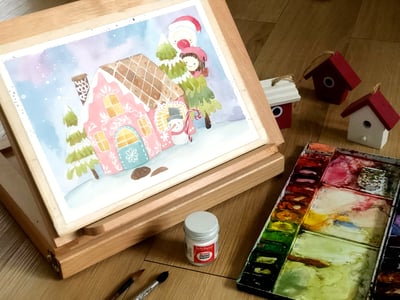 輕水彩課：聖誕薑餅屋1