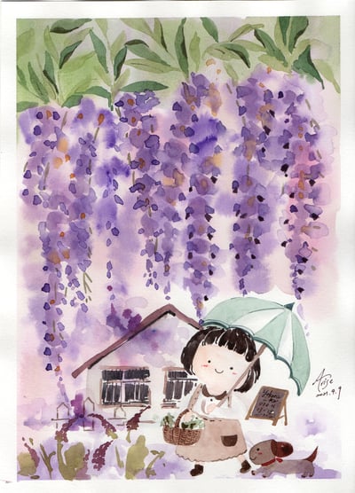 輕水彩課：夢幻的紫藤花海11