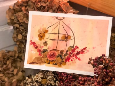 輕水彩課：鳥籠與花4