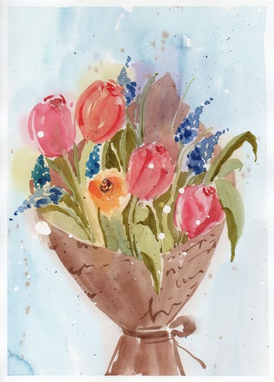 輕水彩課：鬱金香花束6