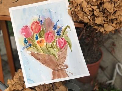 輕水彩課：鬱金香花束4