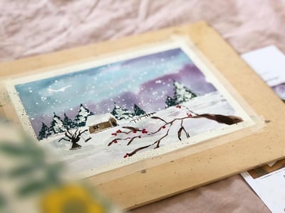 輕水彩課：冬日的美瑛雪景4