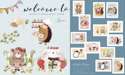 森林裡的動物派對｜Ariselin Design 郵票貼紙｜2