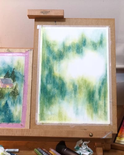 油粉彩課：北歐極光小屋3