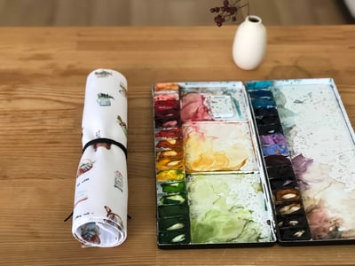 水彩跳上生活小物—水彩日常：畫筆／餐具袋（墊）｜Ariselin Design 水彩課｜9