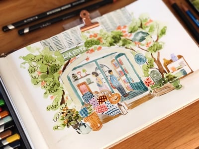 複合媒材：街角的那間小店3