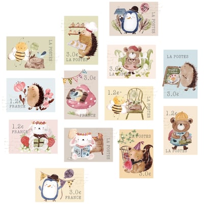 森林裡的動物派對｜Ariselin Design 郵票貼紙｜1