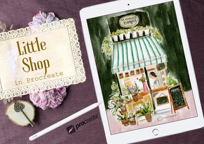 iPad畫畫課：水彩風格小花店2