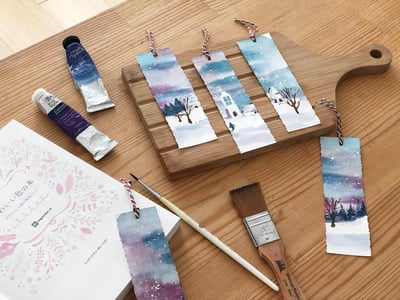 輕水彩課：冬日的美瑛雪景2