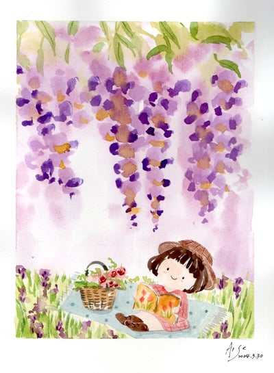 輕水彩課：夢幻的紫藤花海6