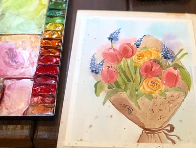 輕水彩課：鬱金香花束2