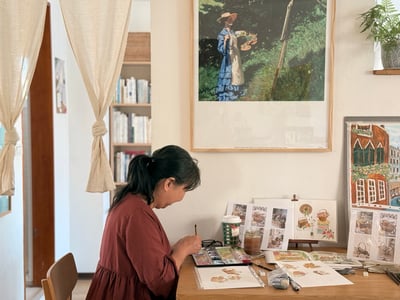 輕水彩：提著藤籃上街去5