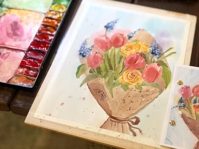 輕水彩課：鬱金香花束1