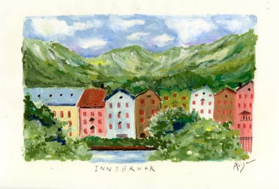 油粉彩課：因斯布魯克的因橋邊1