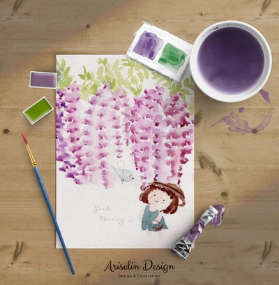 輕水彩課：夢幻的紫藤花海5