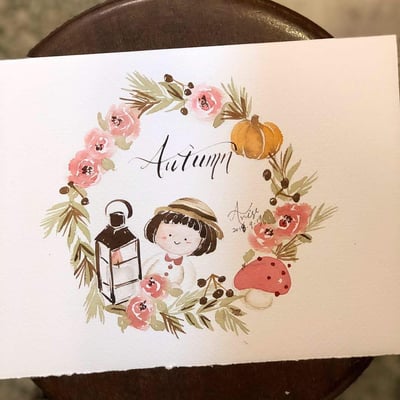 秋日裡的小花圈｜Ariselin Design 水彩課｜5