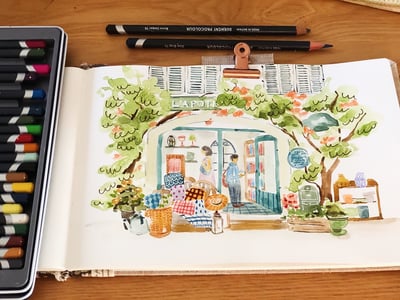 複合媒材：街角的那間小店2