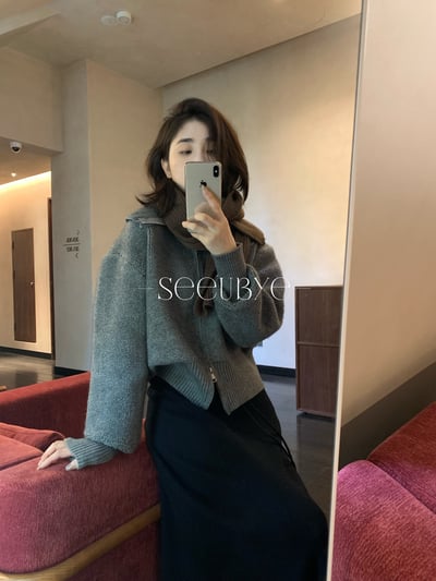 翻領拉鍊時髦毛衣外套1