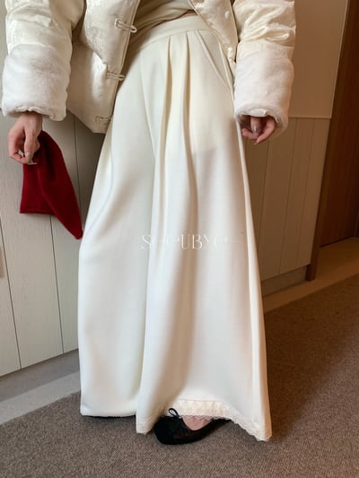 國風蕾絲毛呢褲1