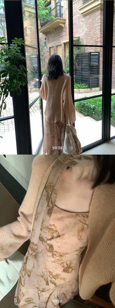 Classy水墨花卉飄帶長裙+毛衣開衫6