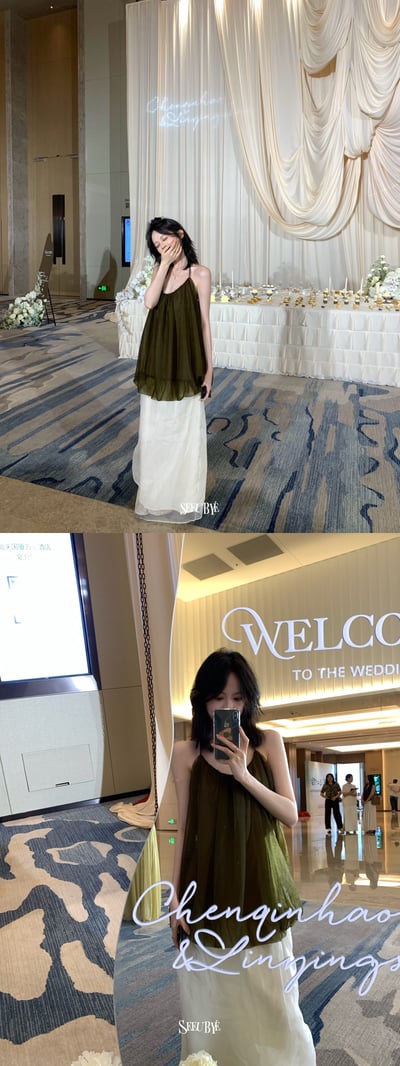 茶歇橄欖綠柔紗掛脖上衣6