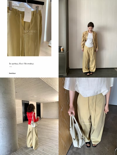 淡黃drawstring直筒褲3