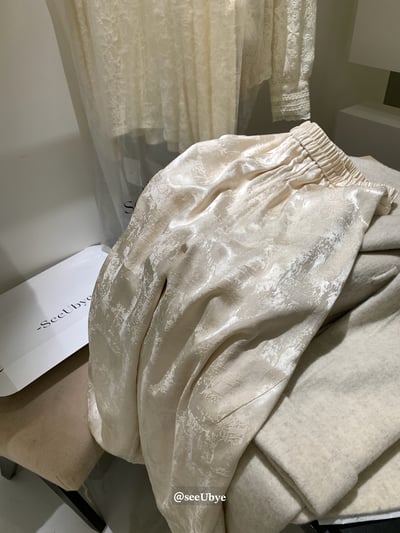 新中式香檳金加絨闊腿褲2