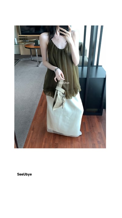 茶歇橄欖綠柔紗掛脖上衣3