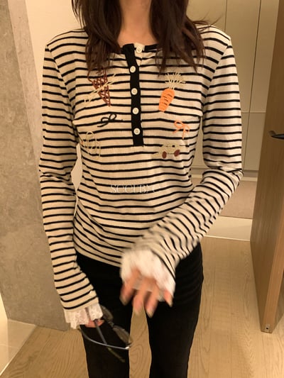 歐貨刺繡條紋拼蕾絲4