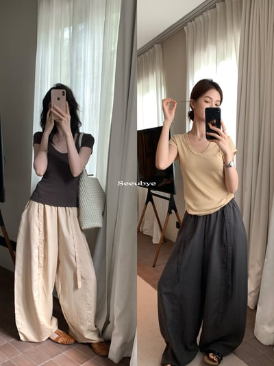 垂感飄帶闊腿褲2色舒服又好看4