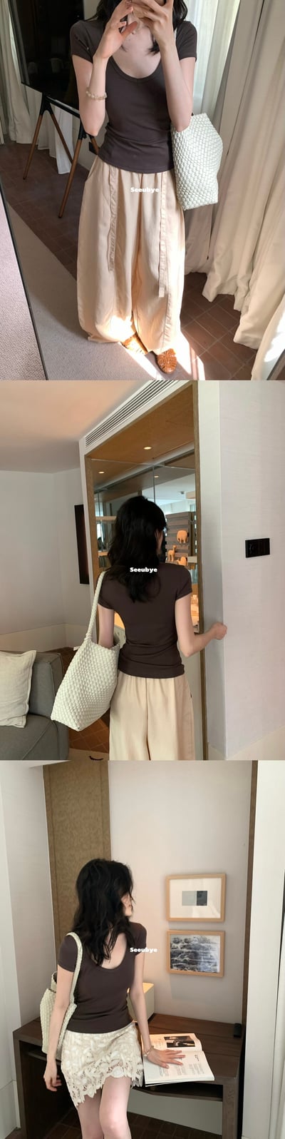 雙色u型桃心領瘦瘦tee7