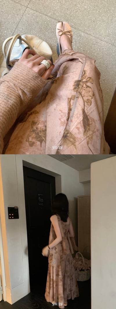 Classy水墨花卉飄帶長裙+毛衣開衫7