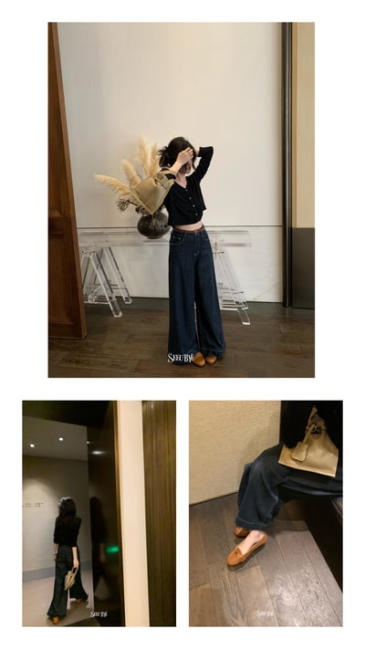 復古深藍天絲牛仔褲（送腰帶）6