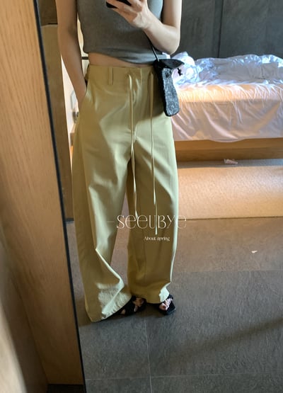 淡黃drawstring直筒褲4