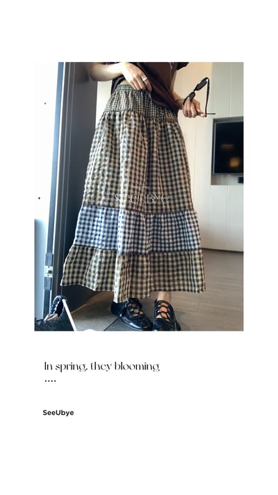 Retro|三段拼的重工格子蓬蓬裙3