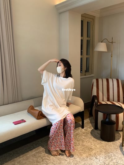 一件麻的長長白tee(有口袋）9