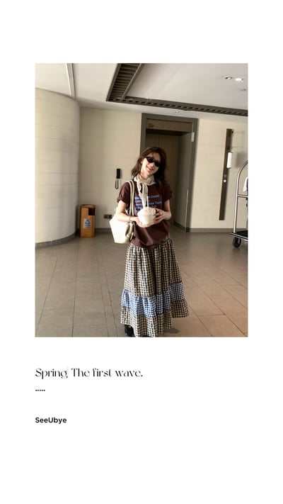 Retro|三段拼的重工格子蓬蓬裙7