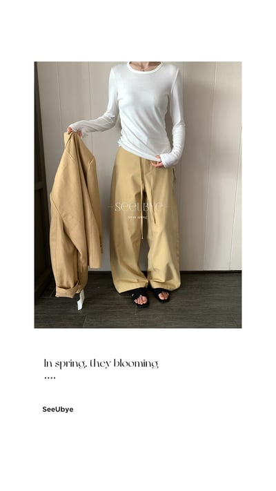 淡黃drawstring直筒褲9