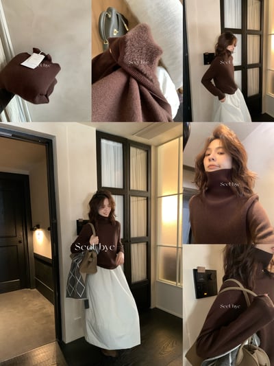 面料升級羊絨蛋白絨高領毛衣｜暖教自然發熱/7色6