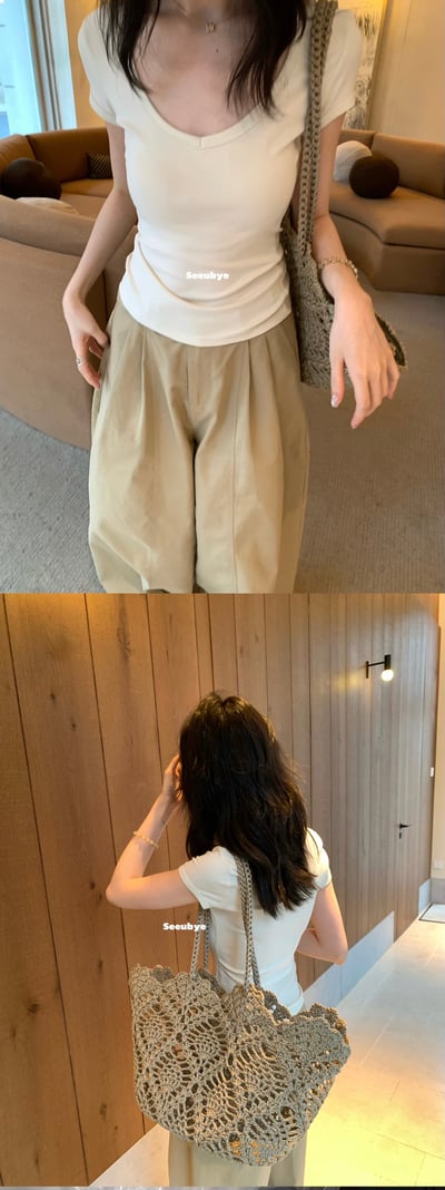 雙色u型桃心領瘦瘦tee8